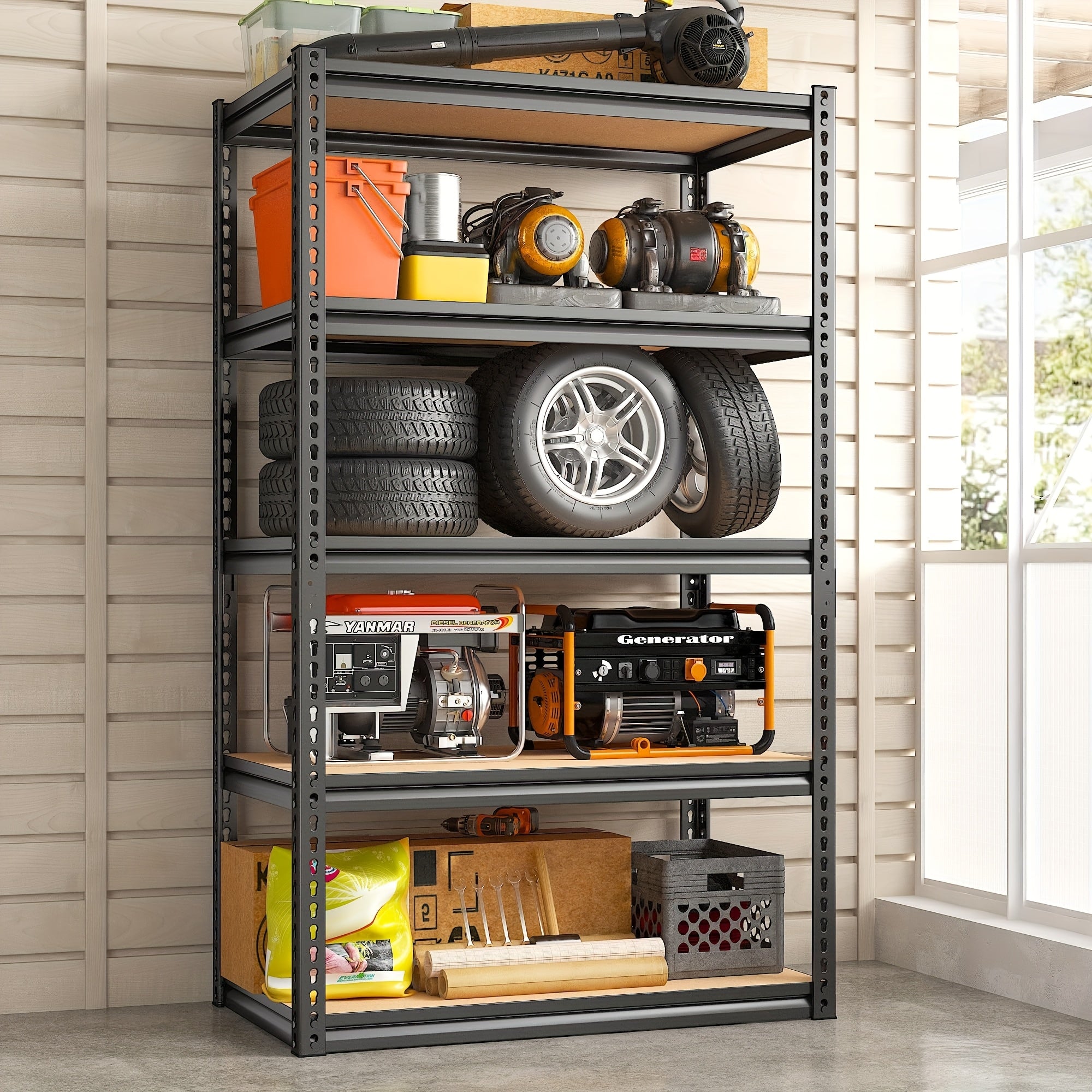 2070LBS Storage Shelves 5 Tier Garage Shelving Heavy Duty Adjustable Garage Shelves, Utility Rack Shelf, Galvanized Steel Shelving Units For Storage Warehouse Pantry Closet, 35.51"W X 11.89"D X72"H, Black