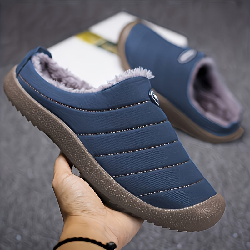 Cozy Fleece-Lined Slippers for Fall & Winter - Soft, Warm Fabric House Shoes with Non-Slip Rubber Sole, Striped Design, Perfect for Indoor & Outdoor Activities, House Slippers