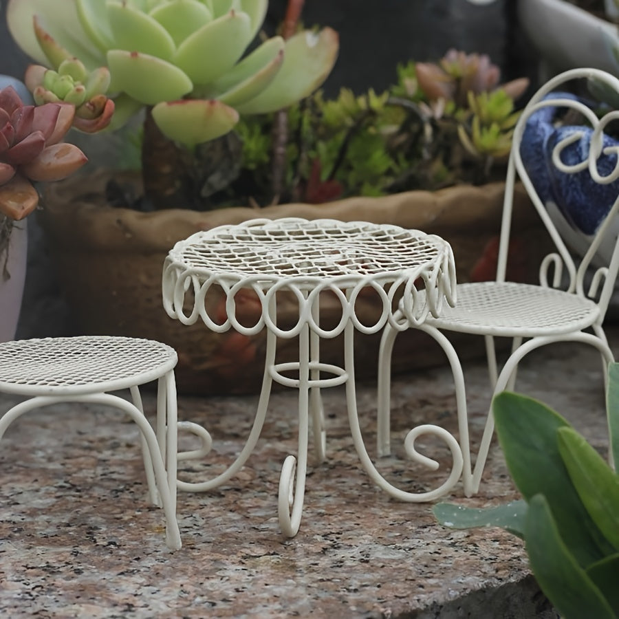 Charming Mini Iron Garden Set - Rustic Table & Chair with Succulent Planter, Perfect for Outdoor Decor and Thanksgiving Outdoor Patio Furniture Outdoor Garden Decor