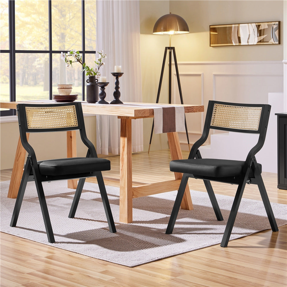 Costoffs Set of 2 Upholstered Faux Leather Folding Dining Chairs Modern Accent Chairs, Black