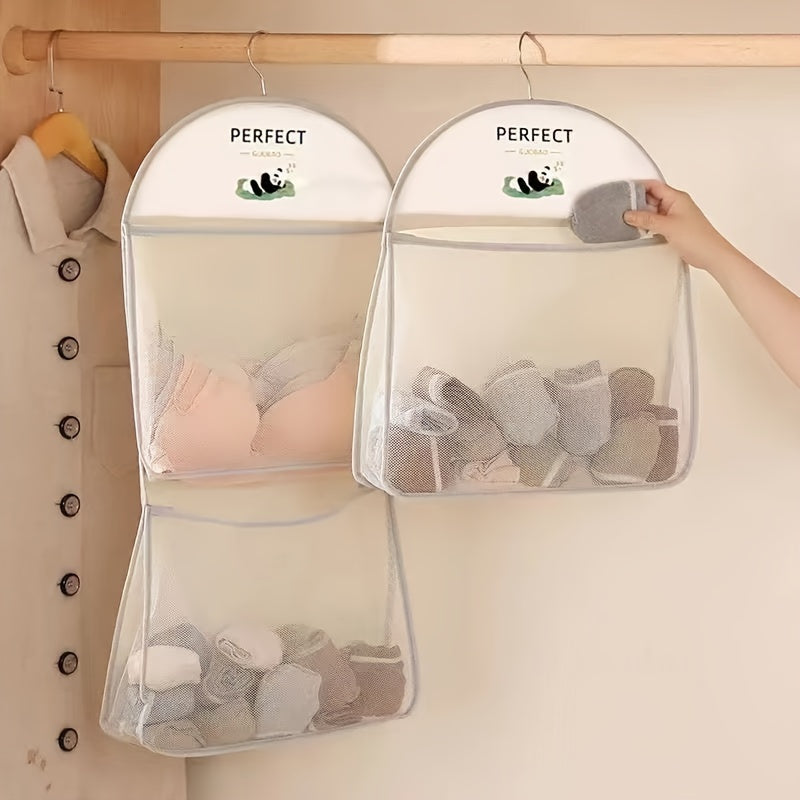 1pc Nylon Multi-Layer Mesh Hanging Storage Bag for Bedroom - Wall Mounted Wardrobe Organizer for Socks, Underwear - Space Saving, 3.2 Cu Ft Capacity