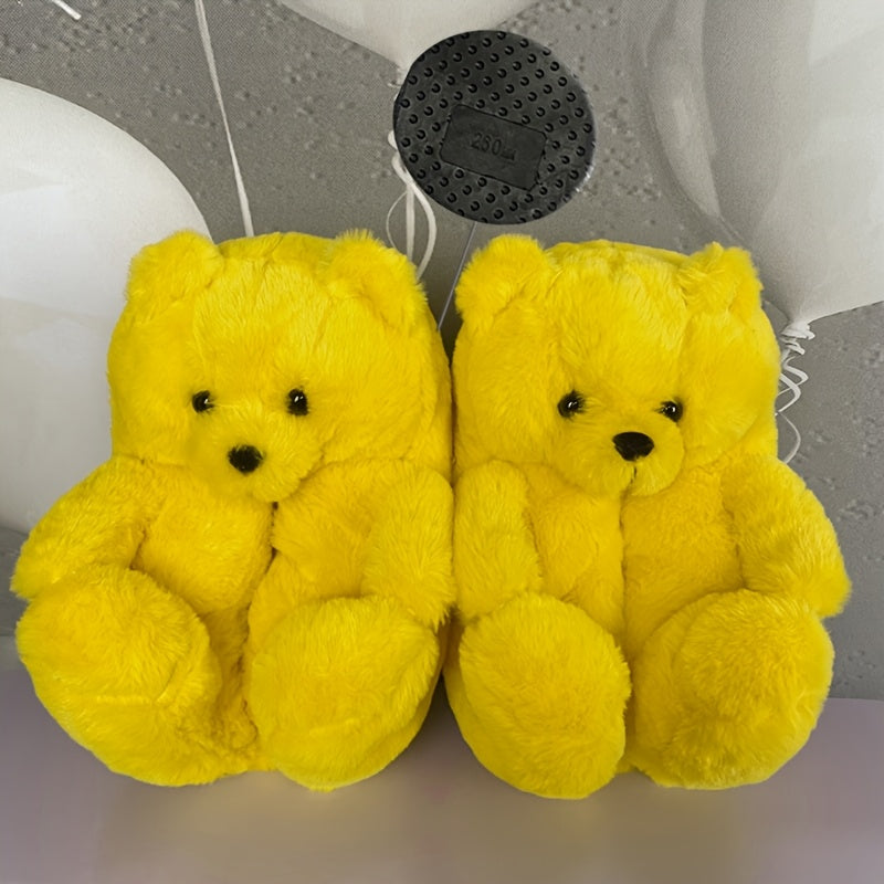 Cozy Women's Plush Slippers with Waterproof Soles - Cute Bear Design, Soft Microfiber, Indoor/Outdoor Comfort Footwear, Available in Multiple Colors, House Slippers