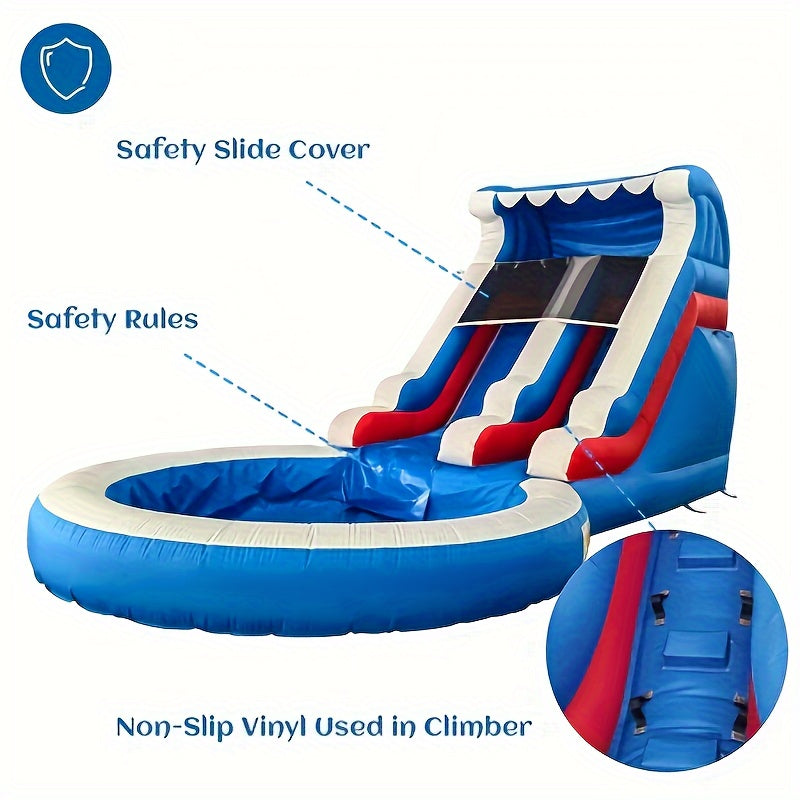 Adult 24-foot Commercial PVC Inflatable Slide Bounce House, Larger Splash Pool And 1100W Power Blower, Backyard Outdoor Patio Furniture With Paddling Pool, Climbing Wall, Christmas And Halloween Gifts