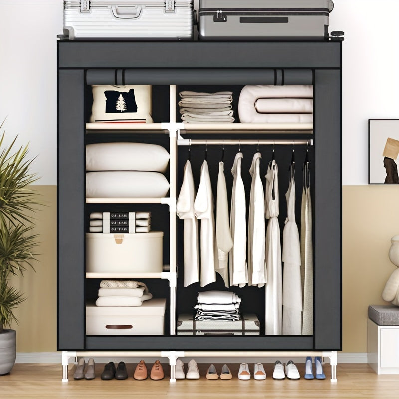 1pc Portable Wardrobe Closet, Large Wardrobe With Non-Woven Fabric Cover, Freestanding Garment Organizer, Suitable For Bedroom & Living Room, Ideal Home Supplies