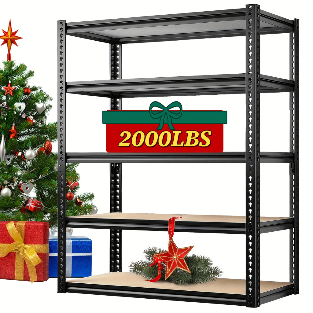 2020LBS Storage Shelves 5 Tier Garage Shelving Heavy Duty Adjustable Garage Shelves, Utility Rack Shelf, Galvanized Steel Shelving Units For Storage Warehouse Pantry Closet, 35.5" W X 11.9" D X 72" H, Black