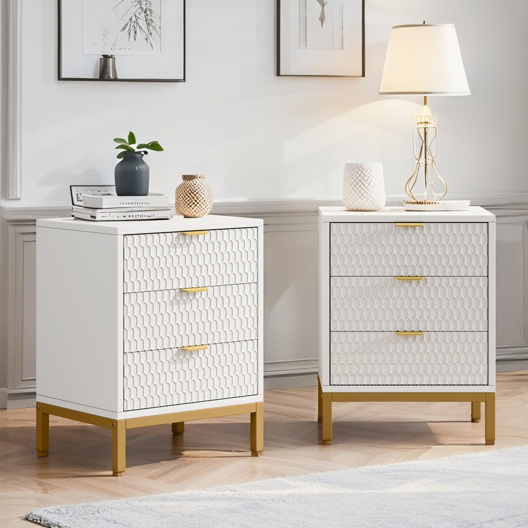 25.8" White Wooden 3-Drawer Nightstand - Modern Bedside Table With Storage, Tall End Table For Bedroom, Minimalist Dresser With Smooth Gliding Drawers, Contemporary Bedroom Furniture With Sturdy Wooden Frame (1pc)
