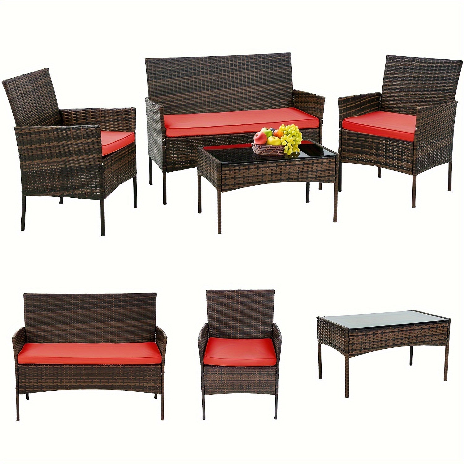 4 Pieces Patio Furniture Set - Wicker Rattan Sofa with Soft Cushion and Glass Table - Outdoor Furniture for Garden, Yard, Pool, or Backyard - Perfect for Relaxing and Entertaining - Ideal Gift for Housewarming