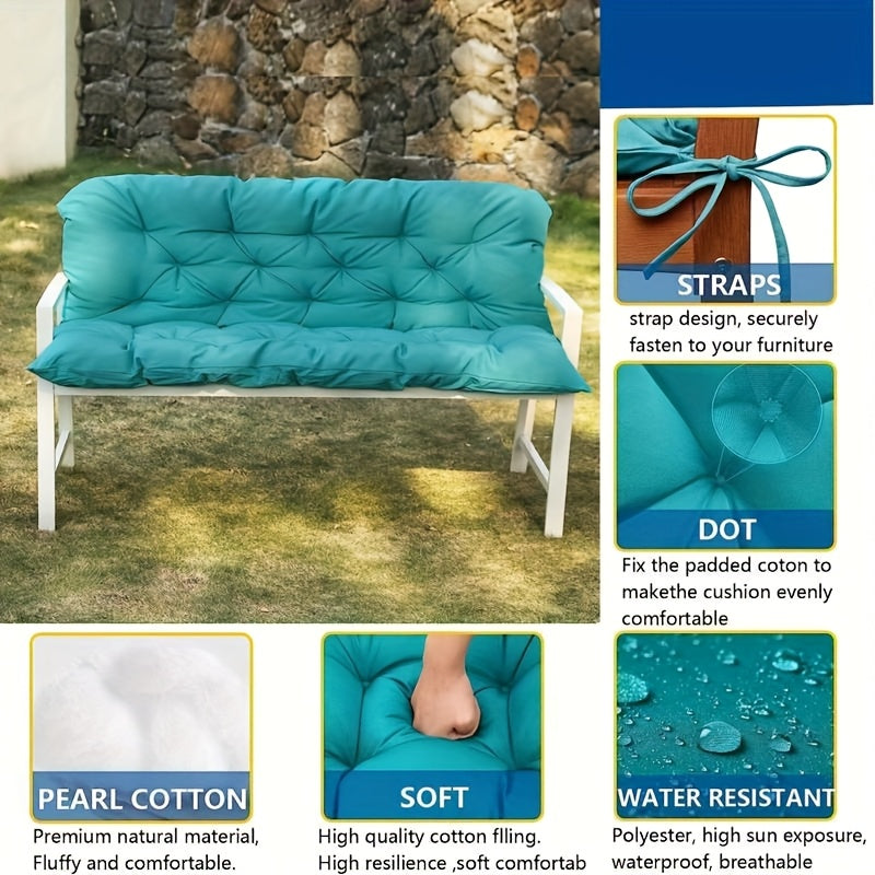 2-3 Seater Waterproof Outdoor Swing Cushions with Turquoise Blue Cushion Cover - Heavy-Duty All-Weather Washable Porch Swing Seat Pad, Sturdy Chain-Fastened Design for Patio,2 Balcony Furniture (Machine Washable, 60x40x4in) -
