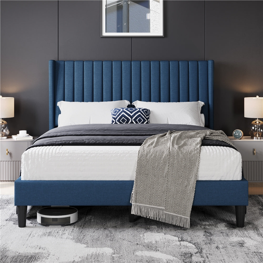 Costoffs Upholstered Bed Frame Full/Queen/King Size, Winged Headboard, Non-Slip, Noiseless, Wooden Slats, Bedroom Furniture, Easy Setup, No Box Spring Required, Installation Guide Included