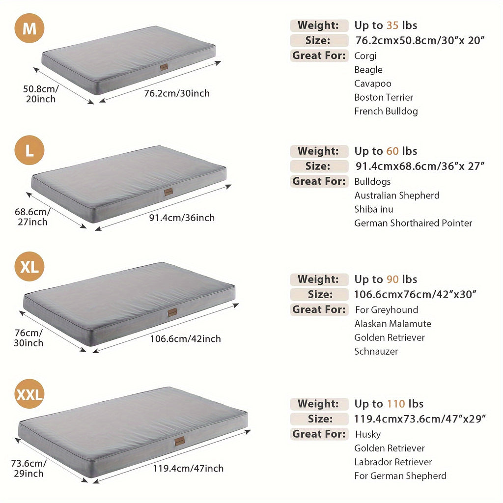 36" High Quality Dog Bed for Large & Medium Dogs - Washable Orthopedic Foam Crate Pad with Removable Cover, Gray - Durable Outdoor Patio Furniture & Kennel Mattress for Comfortable Sleep, Large Dog Bed