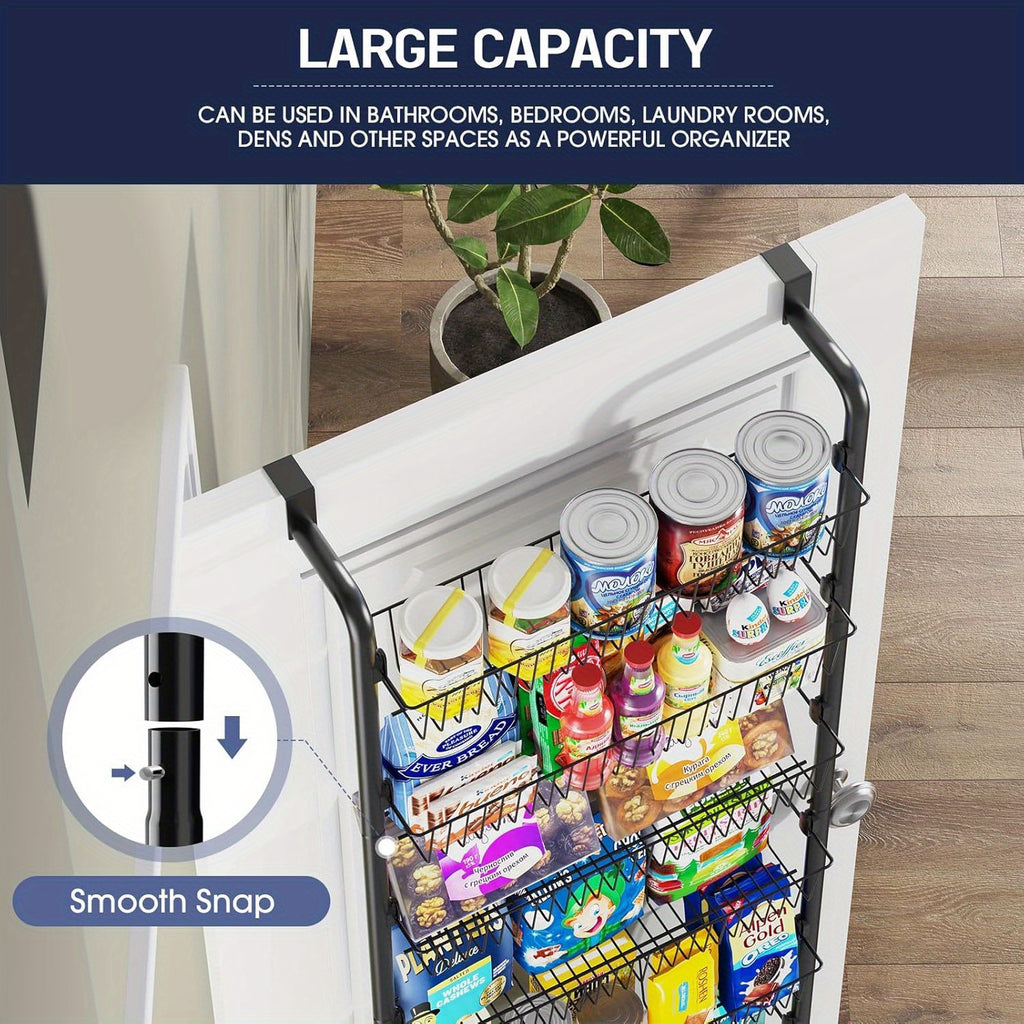 8-Tier & 6-Tier Over-the-Door Pantry Organizer - Versatile Black Metal Hanging Storage Rack for Kitchen, Laundry, Bathroom - Space-Saving Design with Clear Seamless Tape, Scratch-Proof Stickers, Pantry Organization | Versatil