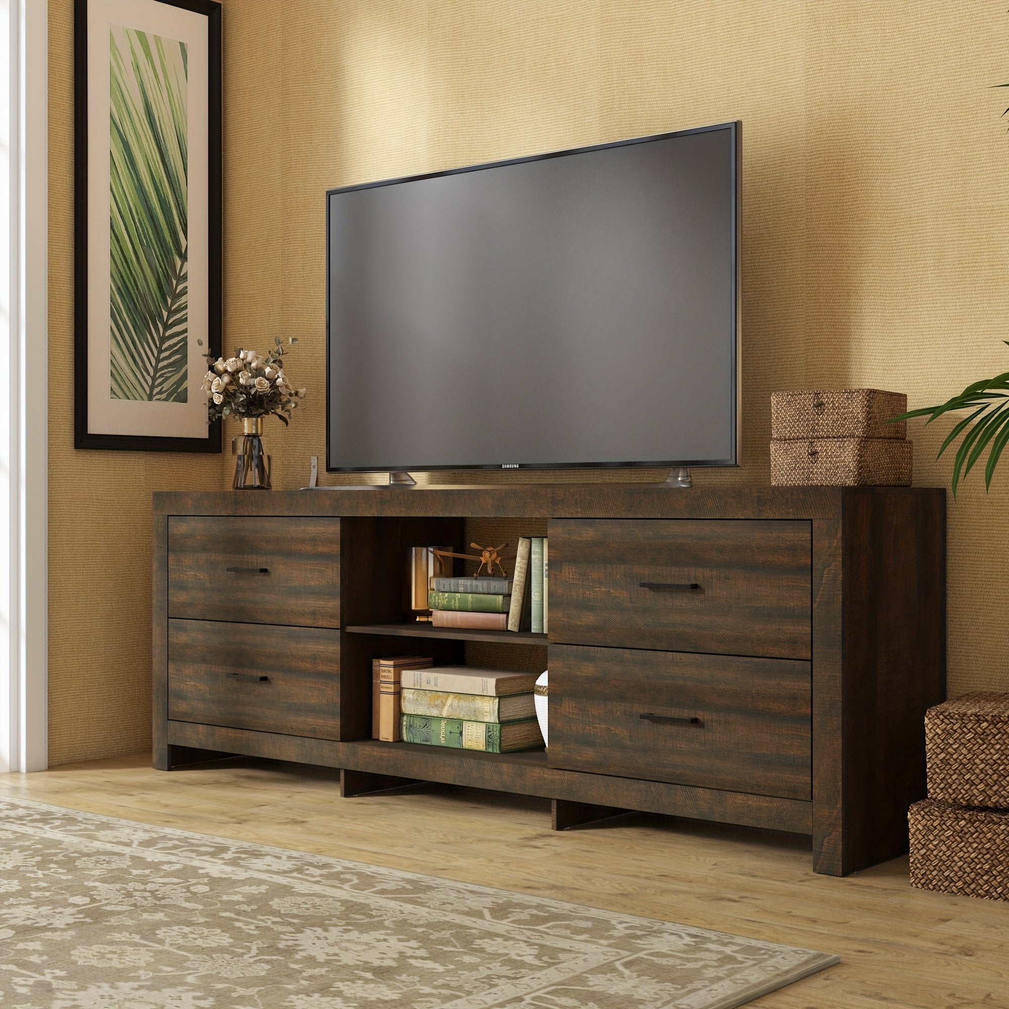 70.8" Modern White TV Stand with 4 Drawers & 2 Shelves - Engineered Wood Media Console, Stable Legs, Multi-Purpose Storage Cabinet for Living Room, Bedroom, Entryway - Easy Assembly, Ideal Gift, Tv Table for Living Room, Bedr