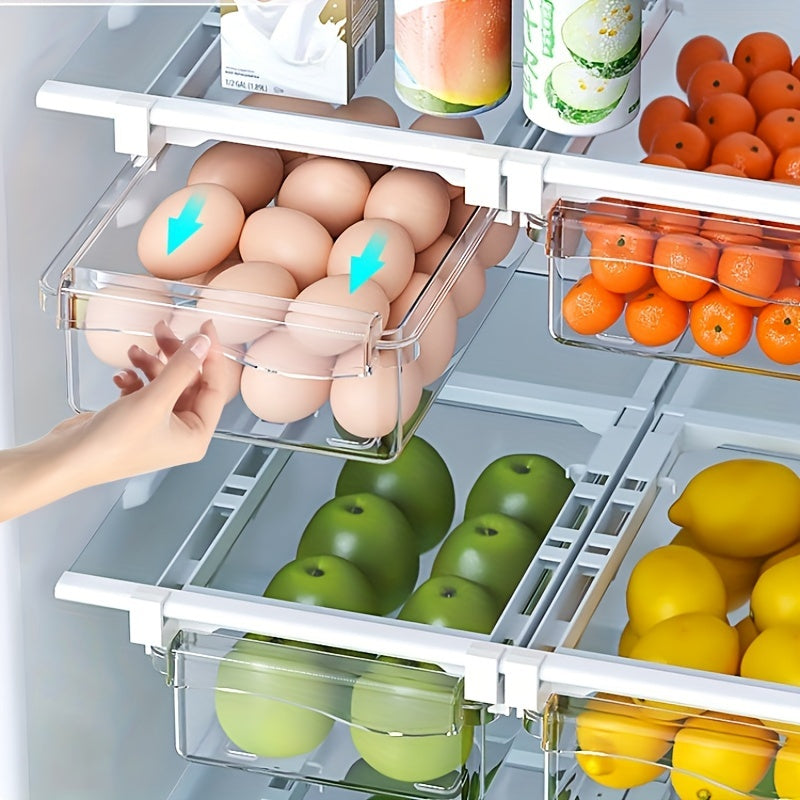 1pc Refrigerator Hanging Storage Drawer - Transparent, Food-Safe Plastic Organizer for Fruits & Vegetables, Kitchen Accessory