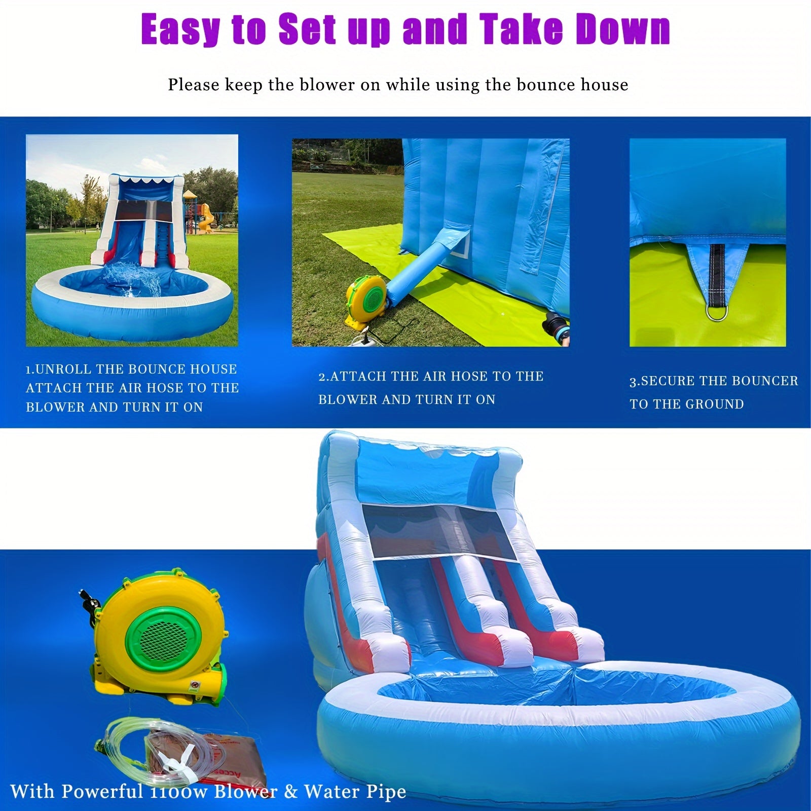 Adult 24-foot Commercial PVC Inflatable Slide Bounce House, Larger Splash Pool And 1100W Power Blower, Backyard Outdoor Patio Furniture With Paddling Pool, Climbing Wall, Christmas And Halloween Gifts