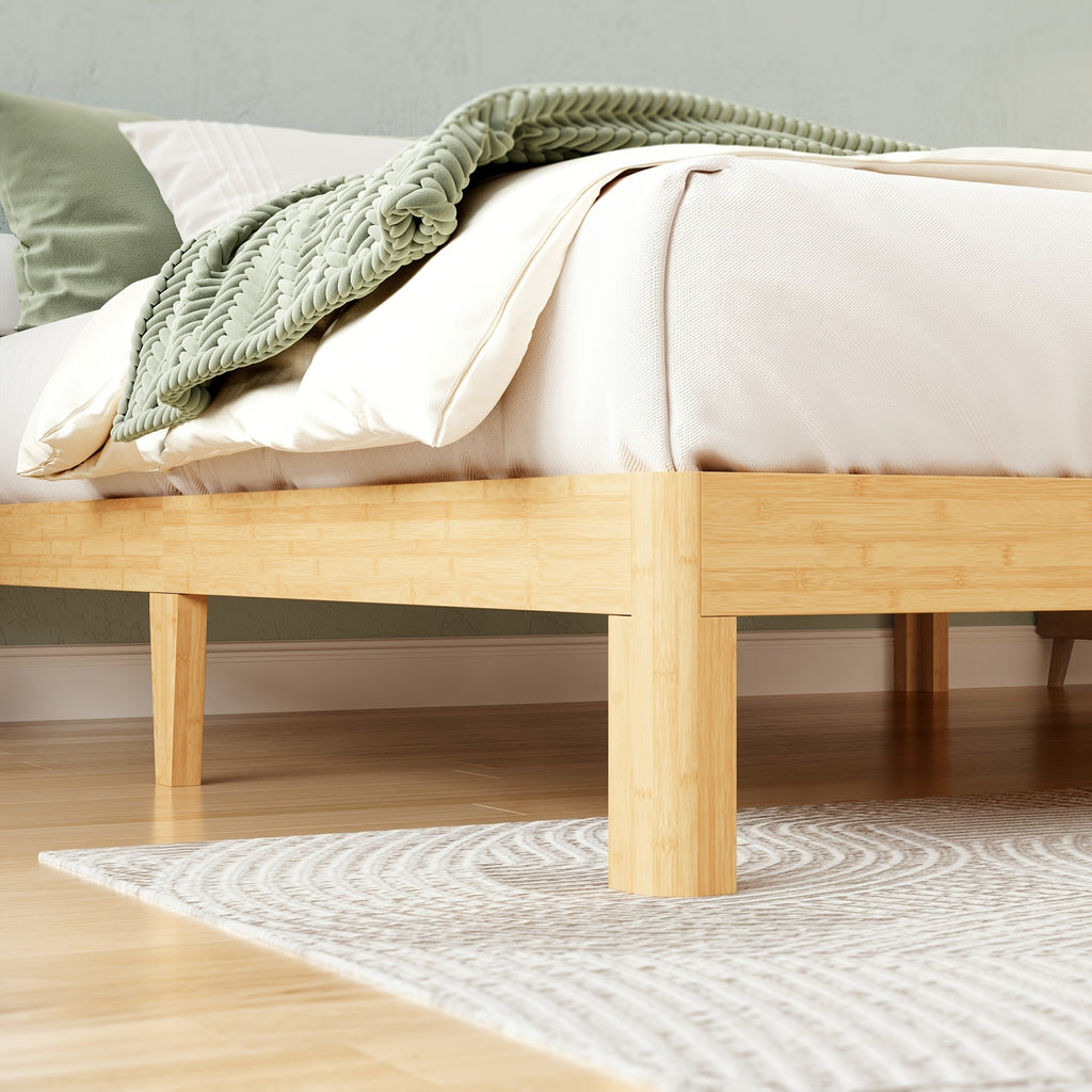 COMASACH Heavy Duty Bamboo & Metal Platform Bed Frame - 14 Inch High No Box Spring Required, Rustic Modern Design with Underbed Storage, Noiseless Sturdy Construction, High-Quality Aseptic Bamboo & Metal, Easy Assembly Bed Ba