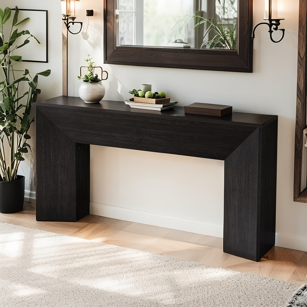 63-Inch Wooden Sofa Table, Console Table, Entryway Table, Hallway Display Stand, Classic Style, Engineered Wood Top, MDF Frame, No Assembly Required, 27" Height, Multi-Functional, for Living Room, Bedroom, Office, Entryway, L