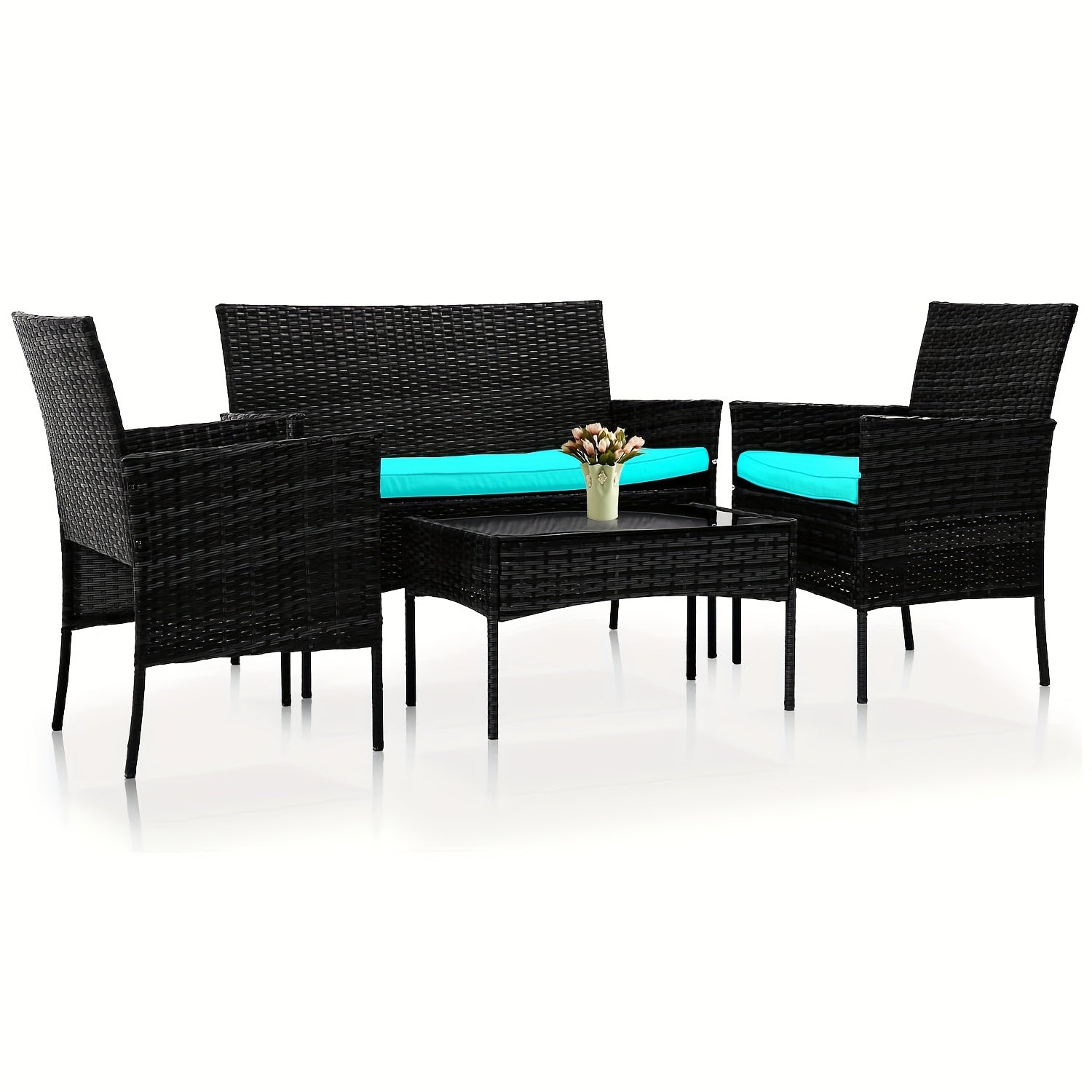 4 Pieces Patio Furniture Set - Wicker Rattan Sofa with Soft Cushion and Glass Table - Outdoor Furniture for Garden, Yard, Pool, or Backyard - Perfect for Relaxing and Entertaining - Ideal Gift for Housewarming