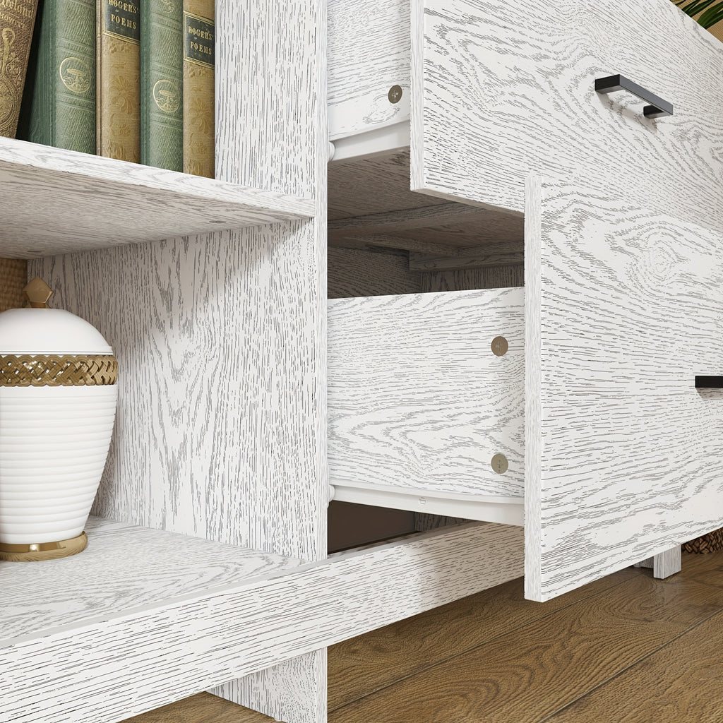 70.8" Modern White TV Stand with 4 Drawers & 2 Shelves - Engineered Wood Media Console, Stable Legs, Multi-Purpose Storage Cabinet for Living Room, Bedroom, Entryway - Easy Assembly, Ideal Gift, Tv Table for Living Room, Bedr