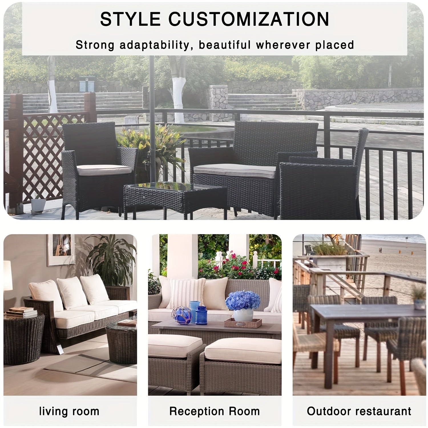 4 Pieces Patio Furniture Set - Wicker Rattan Sofa with Soft Cushion and Glass Table - Outdoor Furniture for Garden, Yard, Pool, or Backyard - Perfect for Relaxing and Entertaining - Ideal Gift for Housewarming