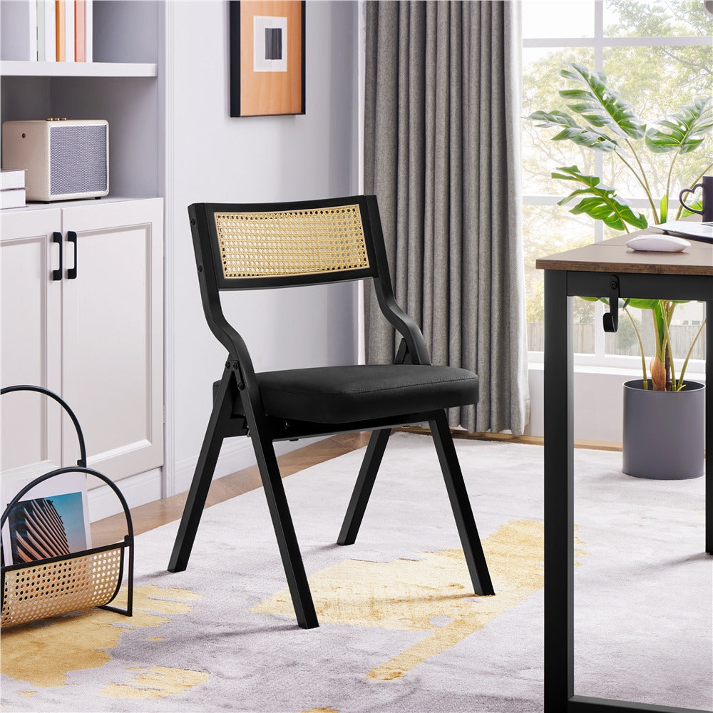 Costoffs Set of 2 Upholstered Faux Leather Folding Dining Chairs Modern Accent Chairs, Black