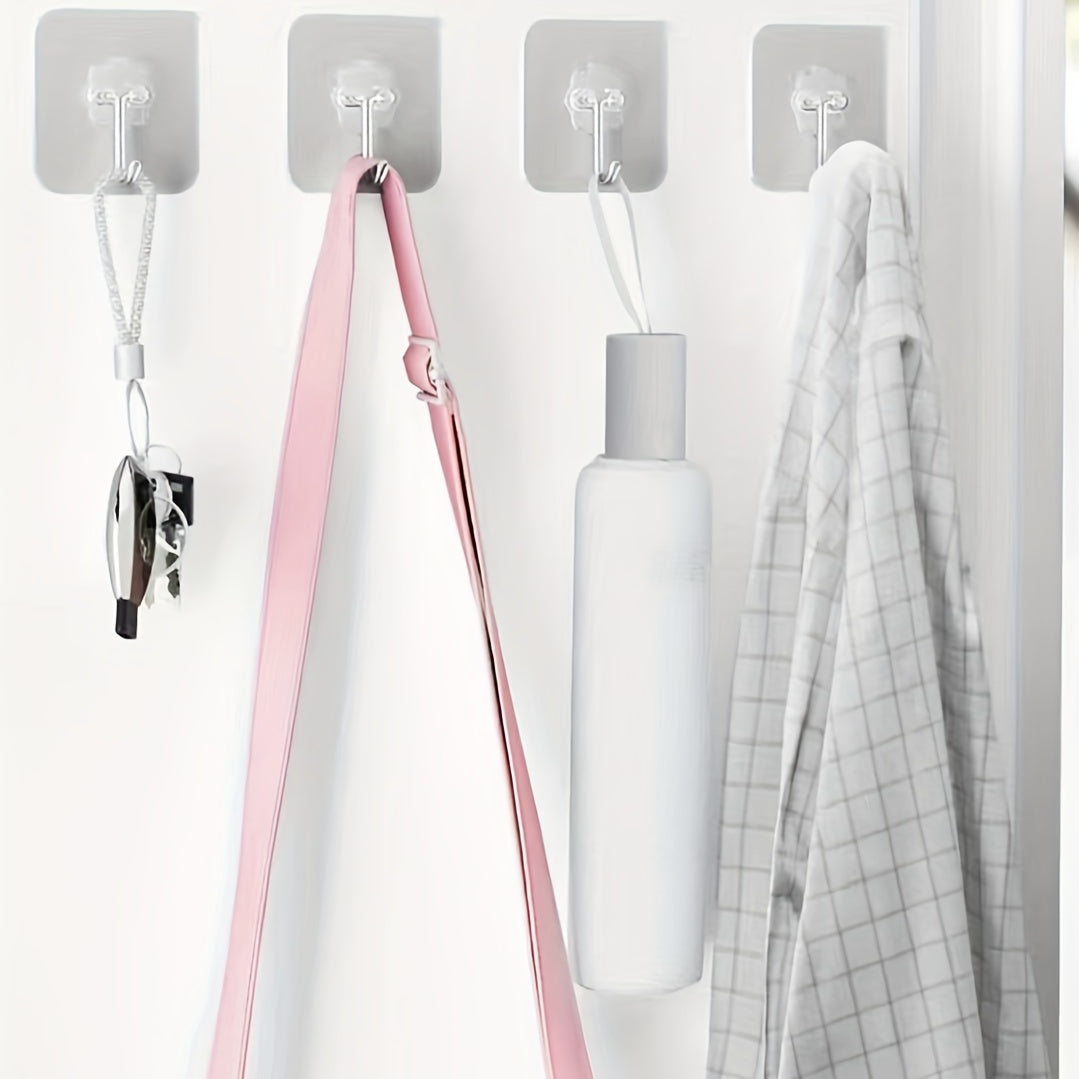 10pcs Strong Sticky Hook, Self Adhesive Wall Hook, Waterproof Hanging Hook, Bathroom Toilet Wall Traceless Storage Hook, Multifunctional Hanging Storage Wall Hook