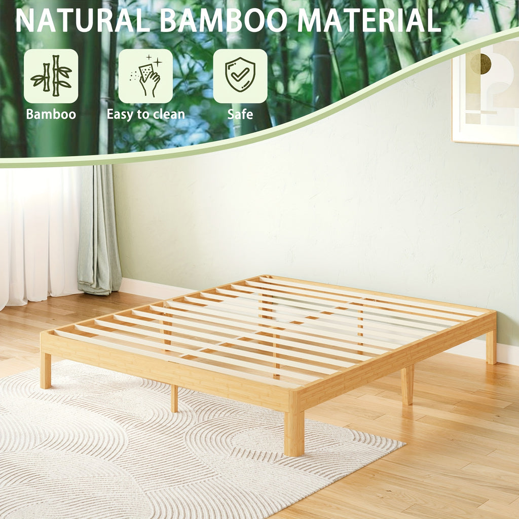COMASACH Heavy Duty Bamboo & Metal Platform Bed Frame - 14 Inch High No Box Spring Required, Rustic Modern Design with Underbed Storage, Noiseless Sturdy Construction, High-Quality Aseptic Bamboo & Metal, Easy Assembly Bed Ba
