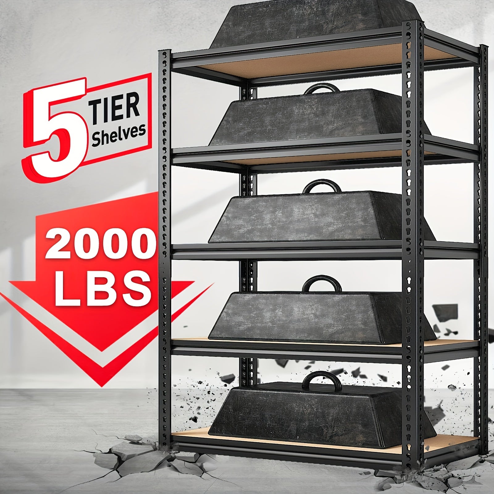 2070LBS Storage Shelves 5 Tier Garage Shelving Heavy Duty Adjustable Garage Shelves, Utility Rack Shelf, Galvanized Steel Shelving Units For Storage Warehouse Pantry Closet, 35.51"W X 11.89"D X72"H, Black