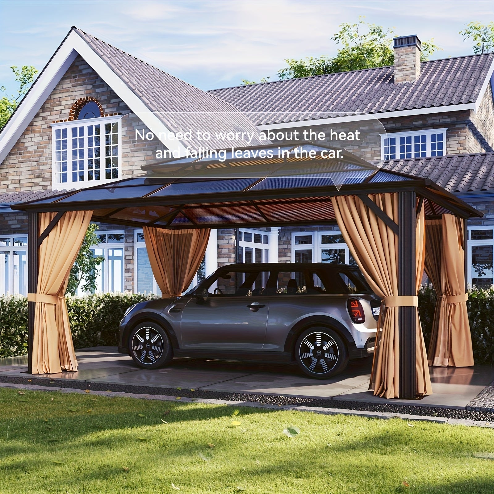 20'x13'/16'x12'/12'x10' Hardtop Gazebo for Patio, Outdoor Aluminum Gazebo with Double Roof, Curtains & Netting, Weather-Resistant Permanent Pavilion, Backyard Patio Furniture for Garden, Lawn, Deck (Brown/Gray)