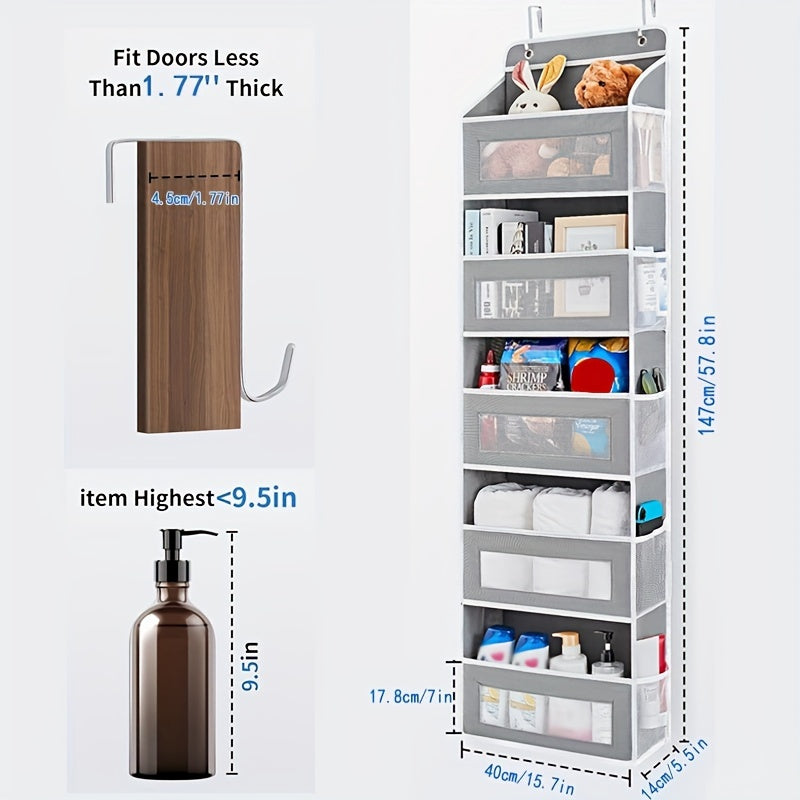 5-Shelf Hanging Storage Organizer - Behind Door, Anti-Tilt, 5 Large Capacity Pockets, Suitable for Bedroom, Bathroom, Food Pantry, Perfect for Halloween and Christmas Gift