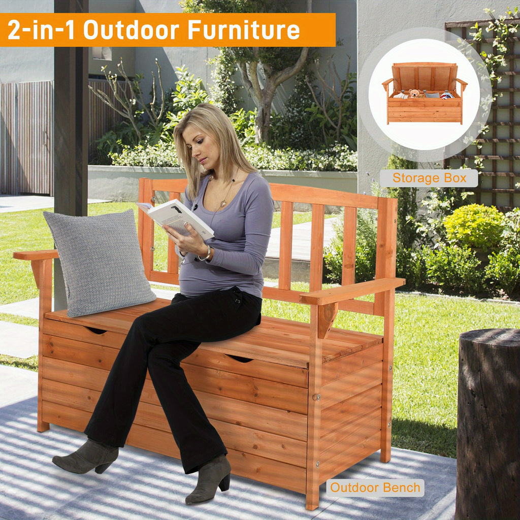 Extra Large 44" Solid Wood Storage Ottoman with Backrest & Armrests - Heavy-Duty 440lb Weight Capacity, High Quality Cover Compatible, Multi-Functional Patio Garden Furniture, Sturdy Construction for Deck, Backyard, or Poolsi