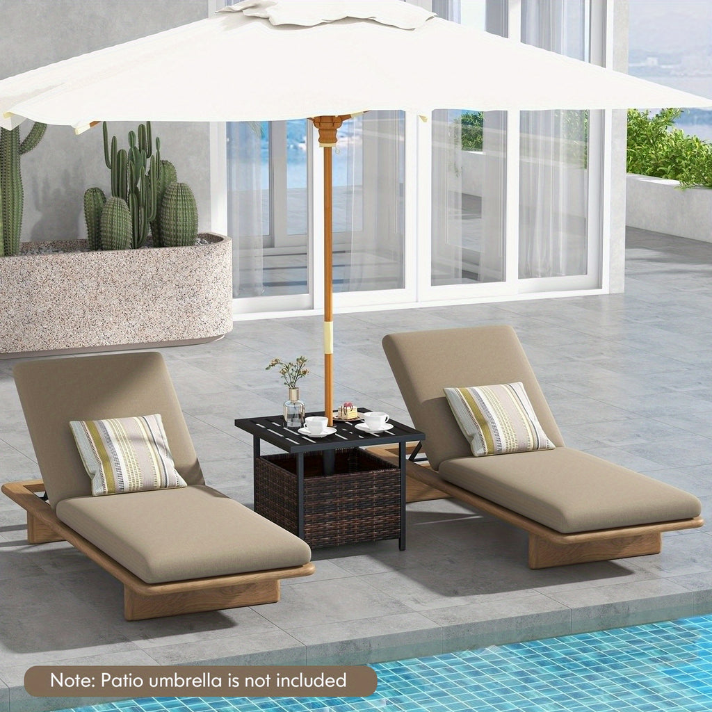 22" LIFEZEAL Outdoor Umbrella Stand Table - Rattan Wicker Side Table with Metal Frame, Built-in 1.57" Hole for Secure Umbrella Placement, Ideal for Patio, Garden, Poolside, Yard - Mix Gray, Patio Furniture | Decorative Outdoo