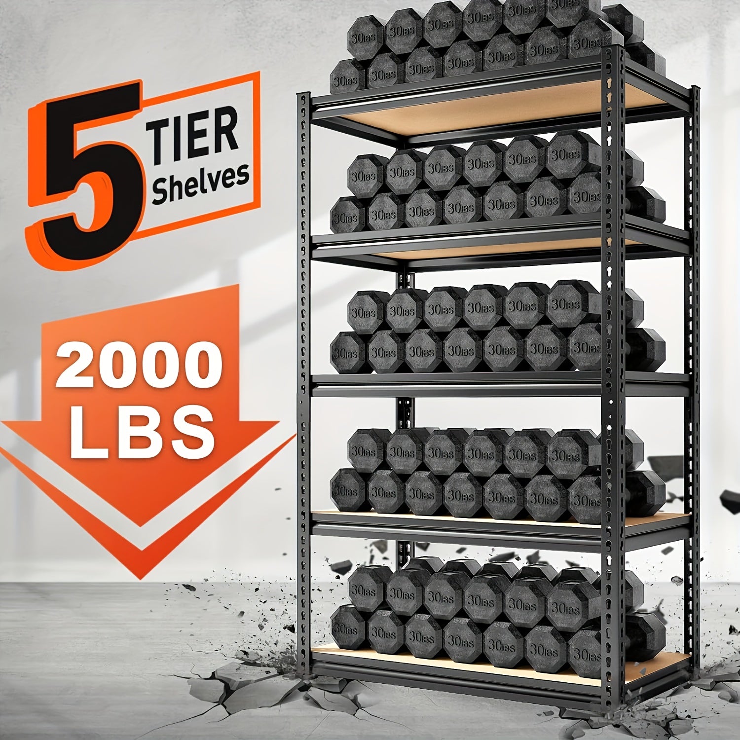 2000LBS Garage Shelving 72''H Storage Shelves Heavy Duty Shelving 5 Tier Metal Shelves For Garage Shelves 35.5"W X72"H X 15.8"D, Adjustable Shelving Unit For Basement Pantry Utility Rack Shelf