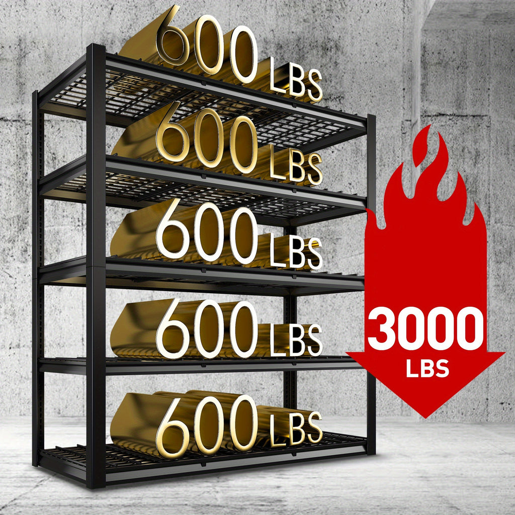 3000 Capacity Heavy-Duty 5-Tier Industrial Shelving Unit - Adjustable Carbon Garage Storage Rack, 60"W x 24"D x 72"H (Extends to 72.1"H) -Standing Shelves for Workshop,, Home & Commercial Use - 3000 lbs Weight Capacity, Utili