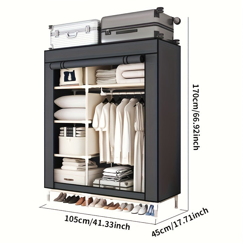 1pc Portable Wardrobe Closet, Large Wardrobe With Non-Woven Fabric Cover, Freestanding Garment Organizer, Suitable For Bedroom & Living Room, Ideal Home Supplies