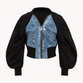 Plus-size Fashion Long-sleeved Denim Jackets, Zippered Short Denim Jackets with Patchwork, Women's Casual Denim Clothing