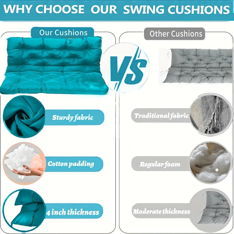 2-3 Seater Waterproof Outdoor Swing Cushions with Turquoise Blue Cushion Cover - Heavy-Duty All-Weather Washable Porch Swing Seat Pad, Sturdy Chain-Fastened Design for Patio,2 Balcony Furniture (Machine Washable, 60x40x4in) -