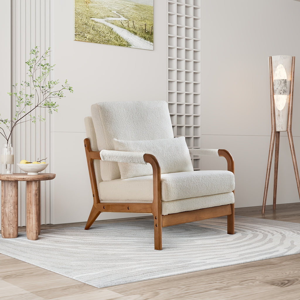 31.1" Accent Chairs, Modern Sherpa Fabric Armed Chair Comfy Upholstered Armchair Leisure Single Sofa Chair With A Pillow And Solid Wood Frame For Bedroom, Office And Living Room