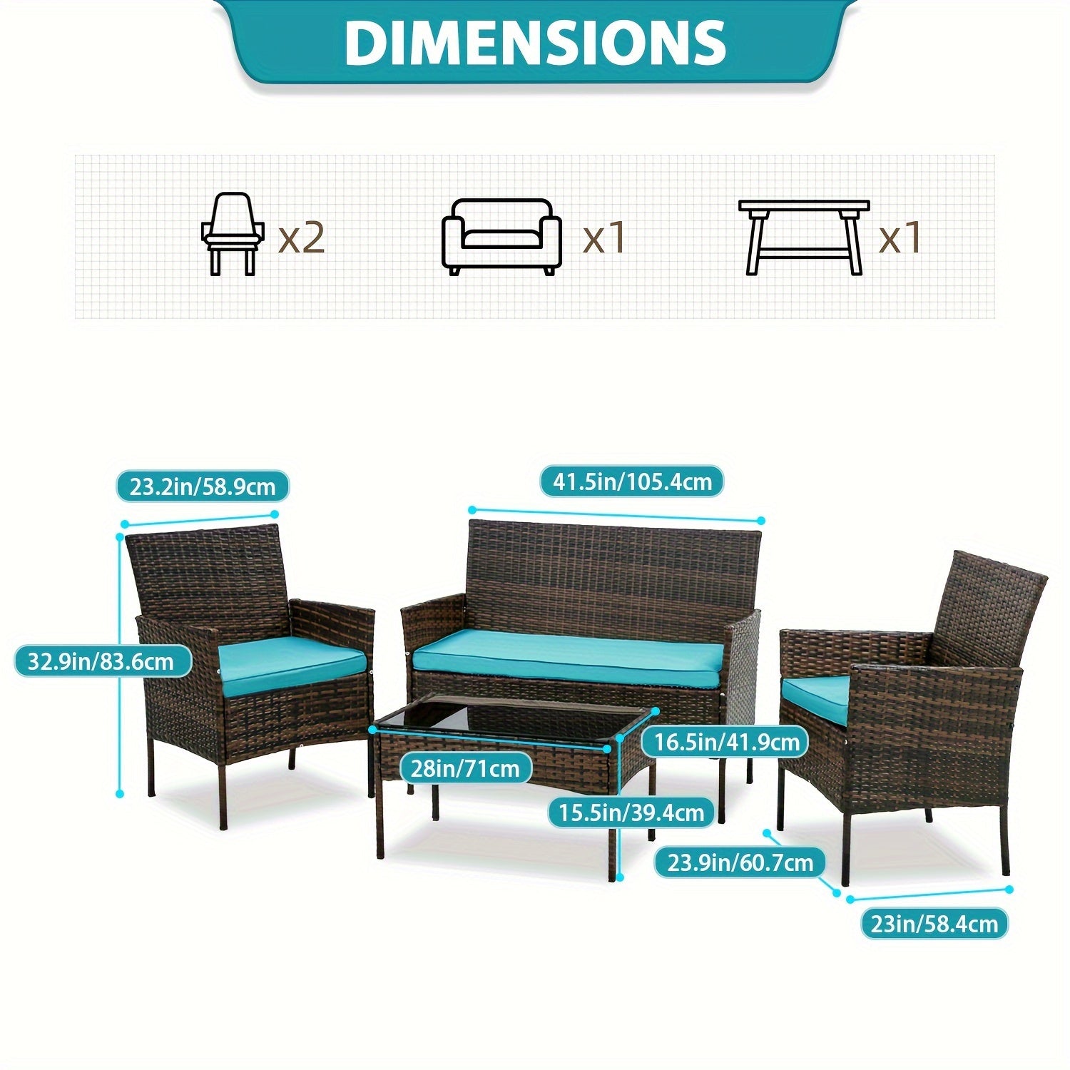 4 Pieces Patio Furniture Set - Wicker Rattan Sofa with Soft Cushion and Glass Table - Outdoor Furniture for Garden, Yard, Pool, or Backyard - Perfect for Relaxing and Entertaining - Ideal Gift for Housewarming