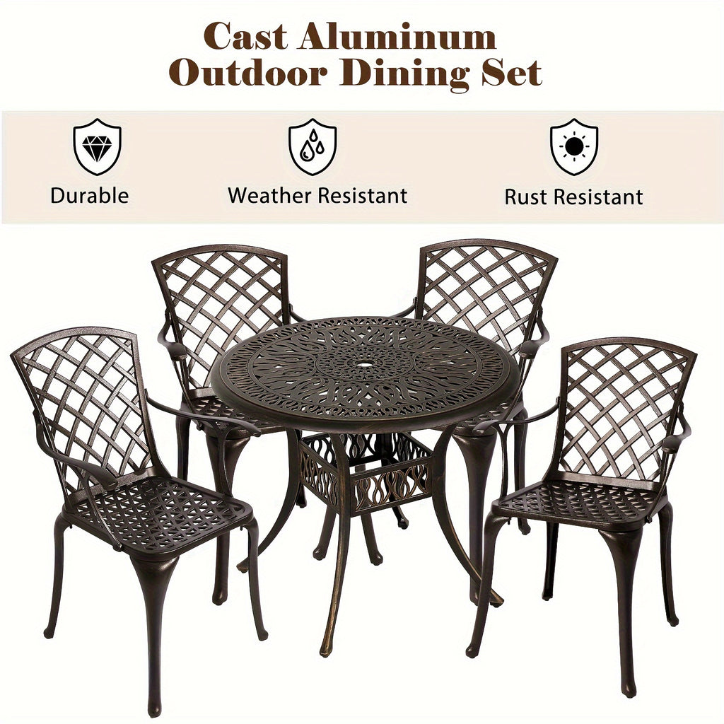 5 Piece Outdoor Patio Dining Set Cast Aluminum Patio Furniture Set Conversation Set For Backyard Garden Deck Poolside