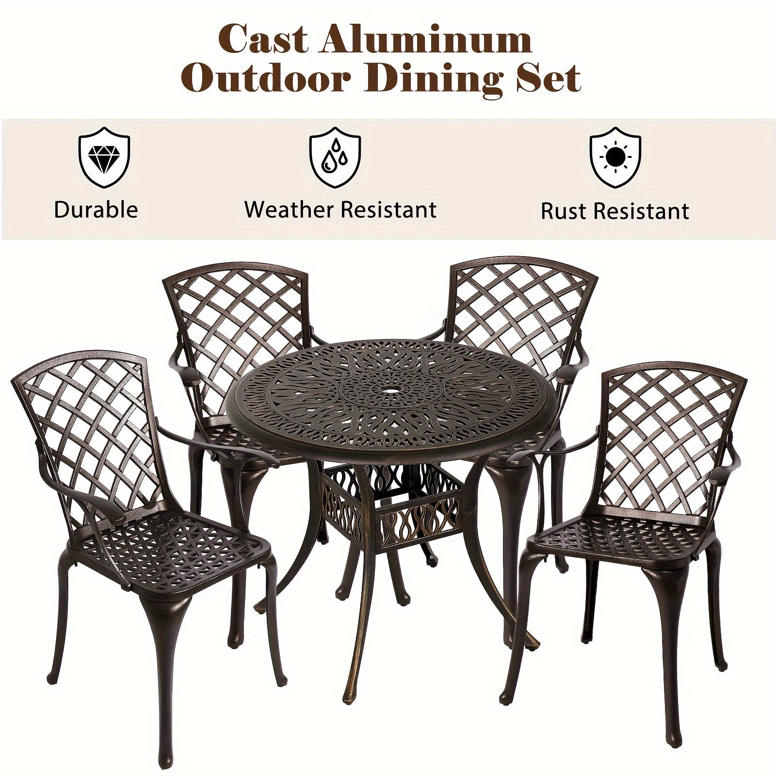 5 Piece Outdoor Patio Dining Set Cast Aluminum Patio Furniture Set Conversation Set For Backyard Garden Deck Poolside