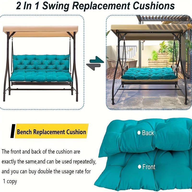 2-3 Seater Waterproof Outdoor Swing Cushions with Turquoise Blue Cushion Cover - Heavy-Duty All-Weather Washable Porch Swing Seat Pad, Sturdy Chain-Fastened Design for Patio,2 Balcony Furniture (Machine Washable, 60x40x4in) -