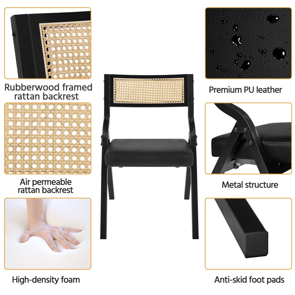Costoffs Set of 2 Upholstered Faux Leather Folding Dining Chairs Modern Accent Chairs, Black