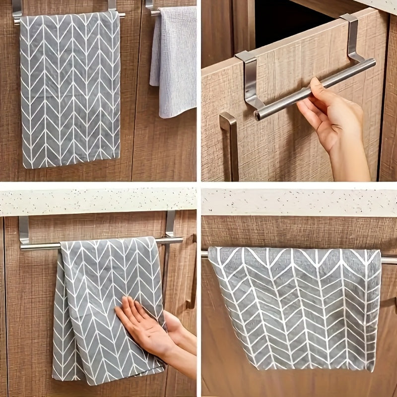 2pcs-9 Inch Wide Stainless Steel Towel Rack Bathroom Towel Rack Kitchen Cabinet Door Hanging Storage Rack Wall-mounted Towel Rod, Towel Racks