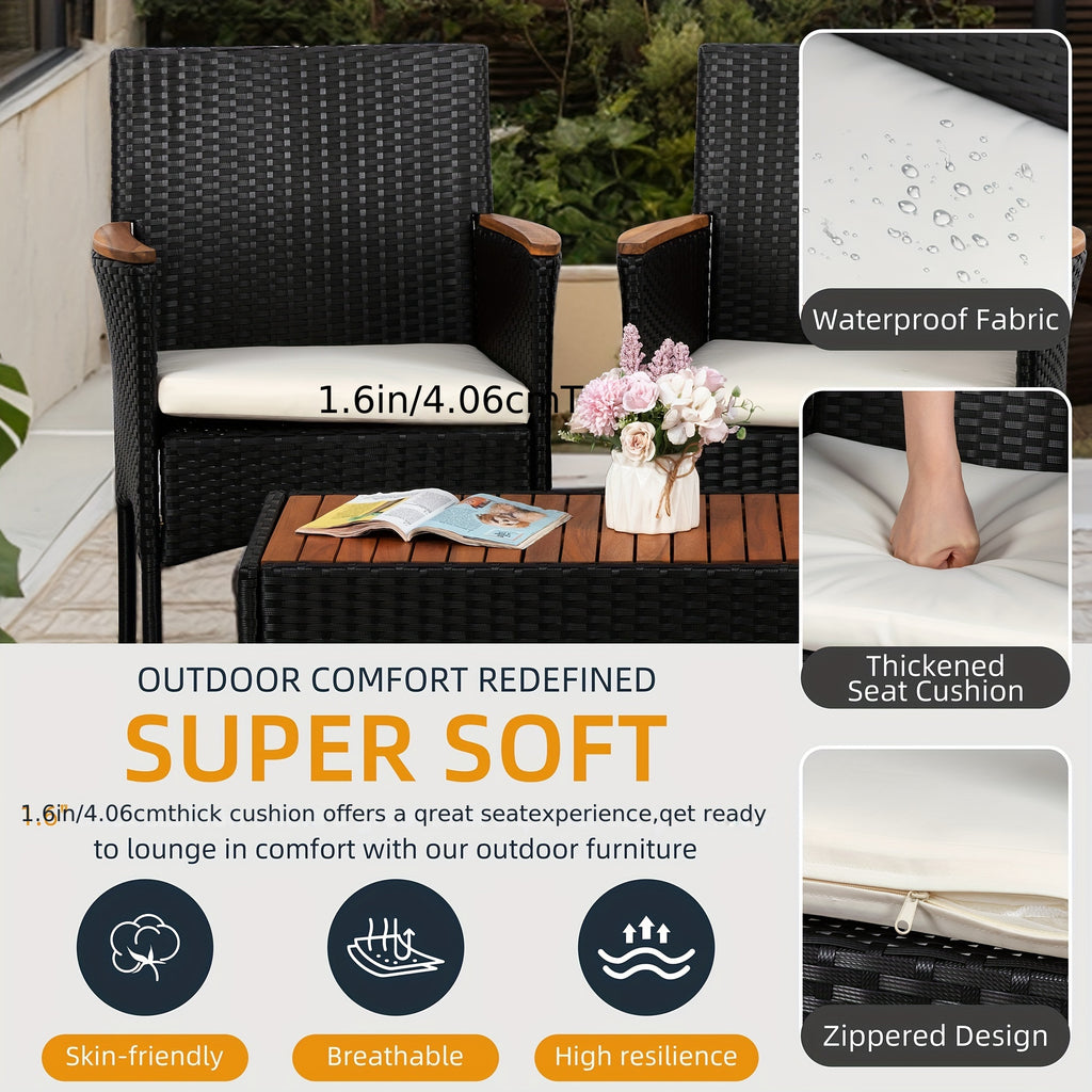 Celebalcony 4pcs Patio Furniture Set, Outdoor Wicker Patio Conversation Furniture Set with Cushion