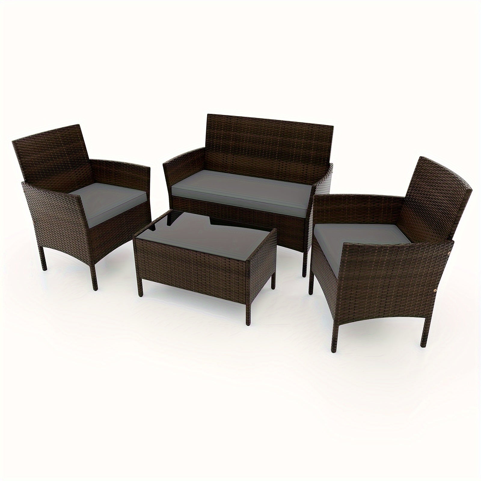 4pcs Patio Furniture Set w/Washable Cushions and Tempered Glass Coffee Table
