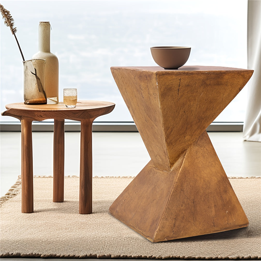 AESOME Z Shaped Side Table Lightweight Concrete Outdoor Square Top End Table Twist Stool Plant Table Garden Stool Side Table Patio Bedroom Decor Natural, Bedroom Accent, Patio Furniture, Twist Design, Vintage Style, Durable M