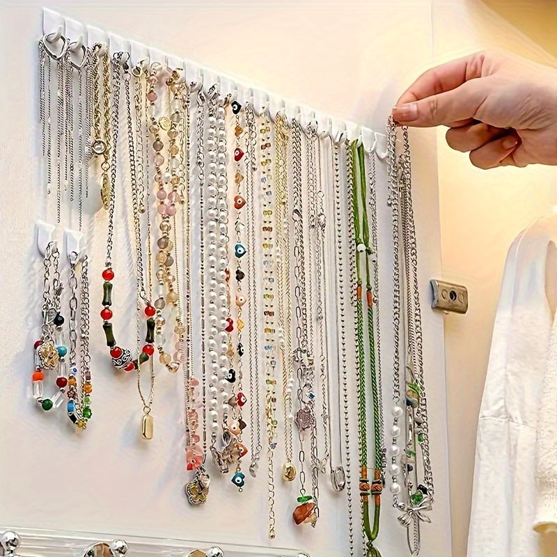 1pc/9pcs Mini Self Adhesive Wall Hook, Wall Mounted Sticky Hook, Jewelry Hanging Storage Hook, Jewelry Necklaces Bracelets Pendants Display Hanger, Easy Install, Wall Mount for Hanging, for Kitchen, Bathroom, Bedroom, Office