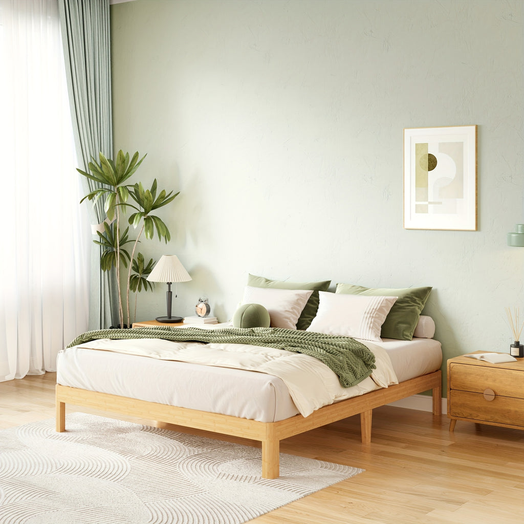 COMASACH Heavy Duty Bamboo & Metal Platform Bed Frame - 14 Inch High No Box Spring Required, Rustic Modern Design with Underbed Storage, Noiseless Sturdy Construction, High-Quality Aseptic Bamboo & Metal, Easy Assembly Bed Ba