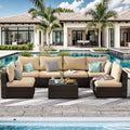 7pcs Outdoor Patio Furniture Sectional Sofa Suitable for - All-Weather PE Wicker & Metal Frame Modular Conversation Set with Cushions & Glass Coffee Table, - Cushions for Garden, Lawn, Balcony, Deck, Porch (Compatible for)