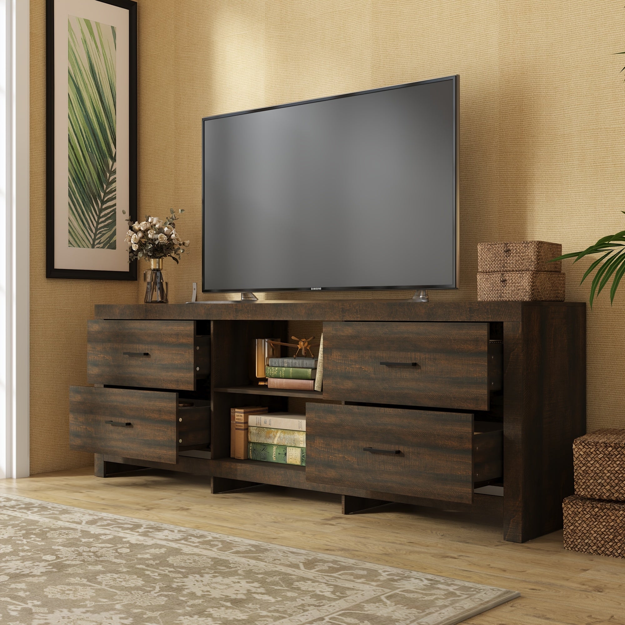 70.8" Modern White TV Stand with 4 Drawers & 2 Shelves - Engineered Wood Media Console, Stable Legs, Multi-Purpose Storage Cabinet for Living Room, Bedroom, Entryway - Easy Assembly, Ideal Gift, Tv Table for Living Room, Bedr